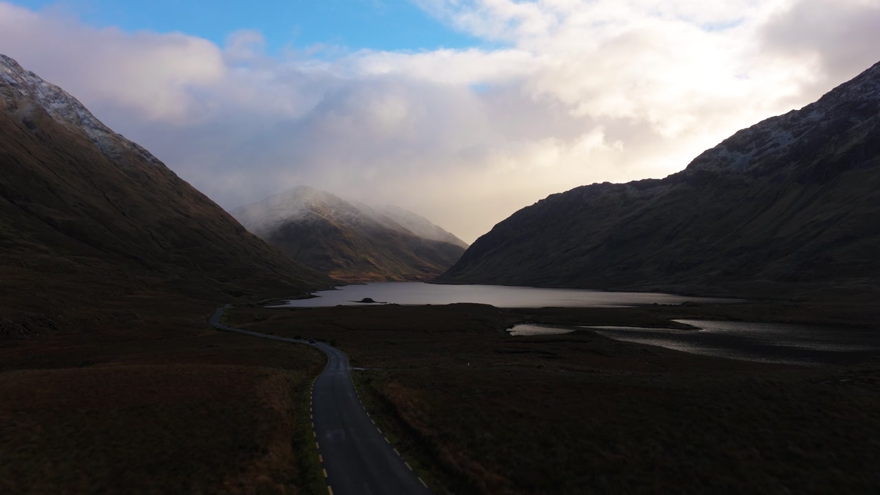4K Aerial view of Doolough Valley highlighting a peaceful and remote valley with dramatic mountains and water. Ideal representation of Ireland’s natural landscape and rural environment_01