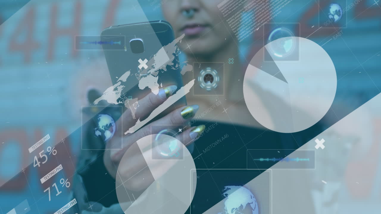 스마트 폰을 사용하는 여성에 대한 통계 데이터 처리 및 라운드 스캐너