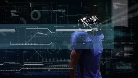 animación del procesamiento de datos digitales sobre un jugador de fútbol americano