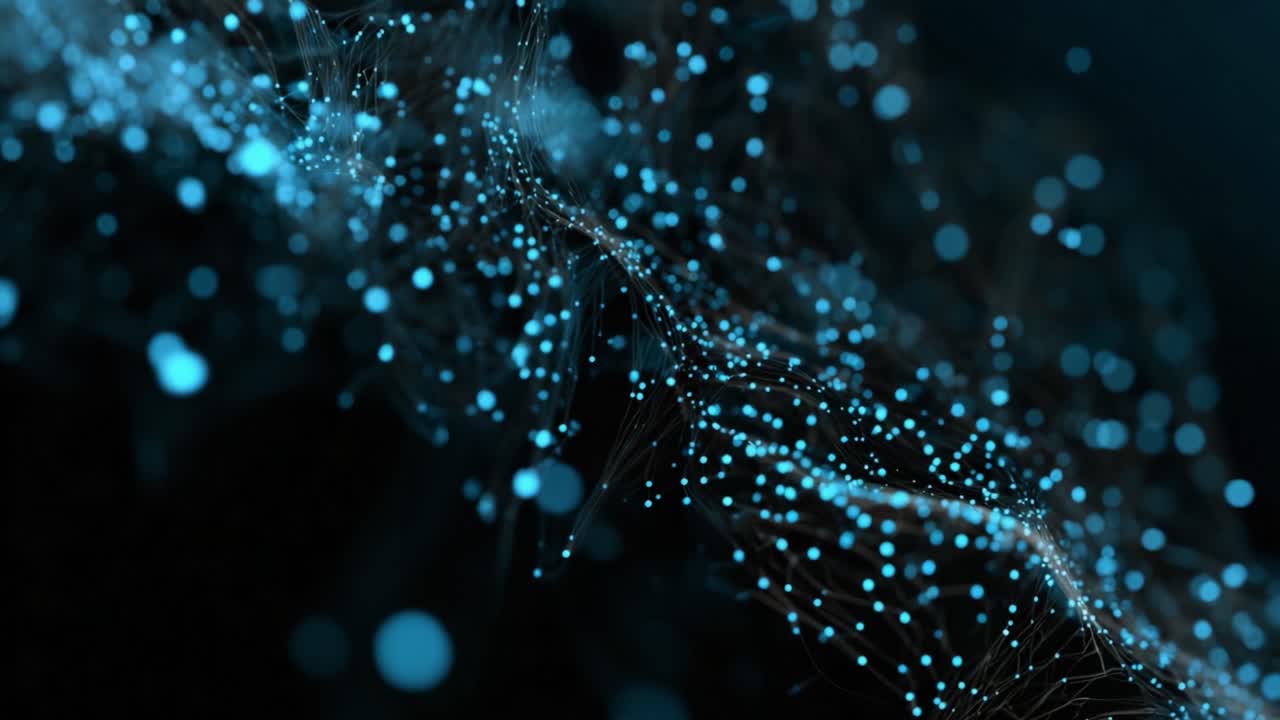 A Stunning Visual Representation of Dynamic Blue Particles and Networks, Showcasing the Vibrancy and Complexity of a Digital Environment with Intricate Patterns and Shapes