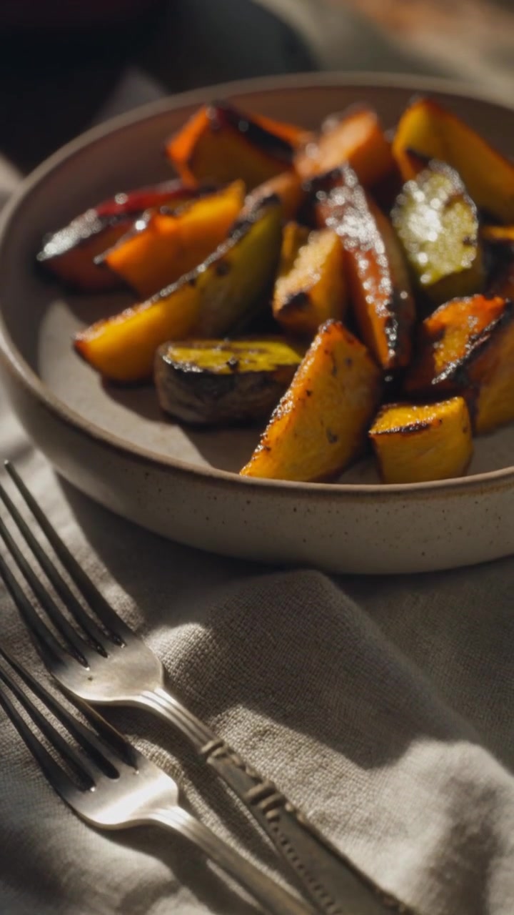 Verdure arrostite servite su un piatto con forchette vintage