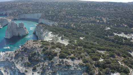 Aerial-Perspective-of-Tropical-Island-in-Summer,-Milos-Greece