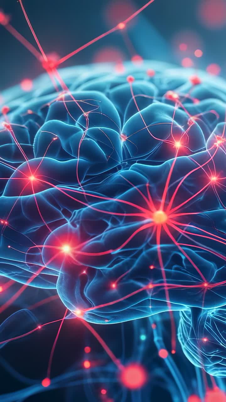 Vertical video: Initiating 3D brain pulsing signals through fibers in void, showing communication