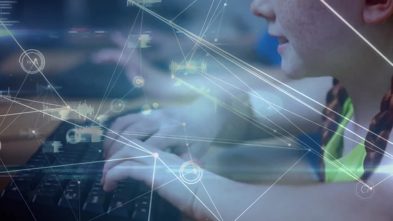 animación de la red de conexiones entre diversos escolares que utilizan computadoras
