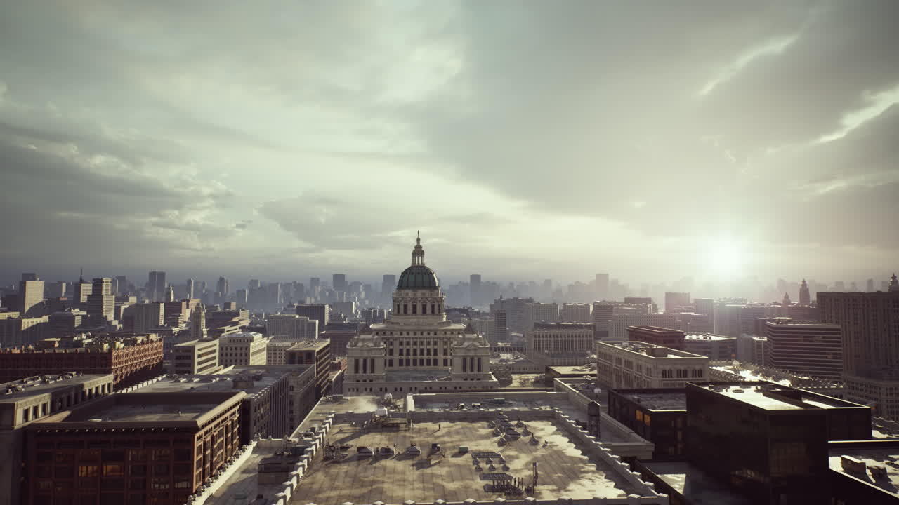 Cúpula histórica do Capitólio ao nascer do sol, pesquisa no terraço de urbanista