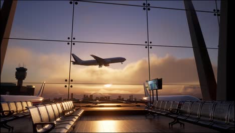 terminal del aeropuerto al amanecer o al atardecer