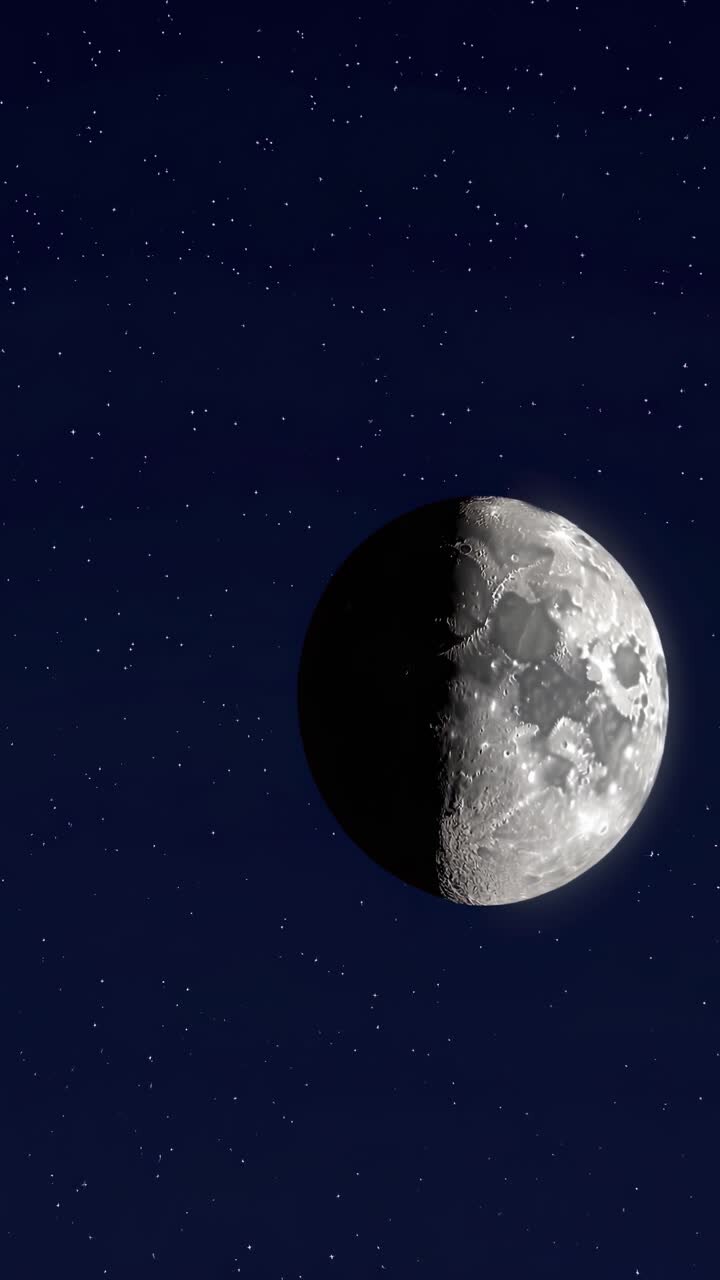 Close-up video of the moon's surface, showcasing craters and texture