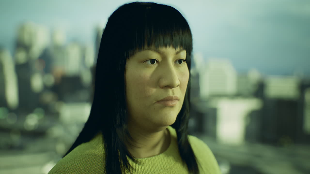 Portrait of a woman pondering in an urban setting during daylight