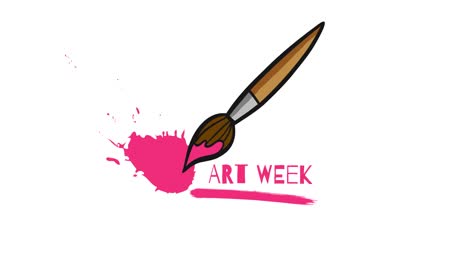 animation of brush, pink stain and art week on white background