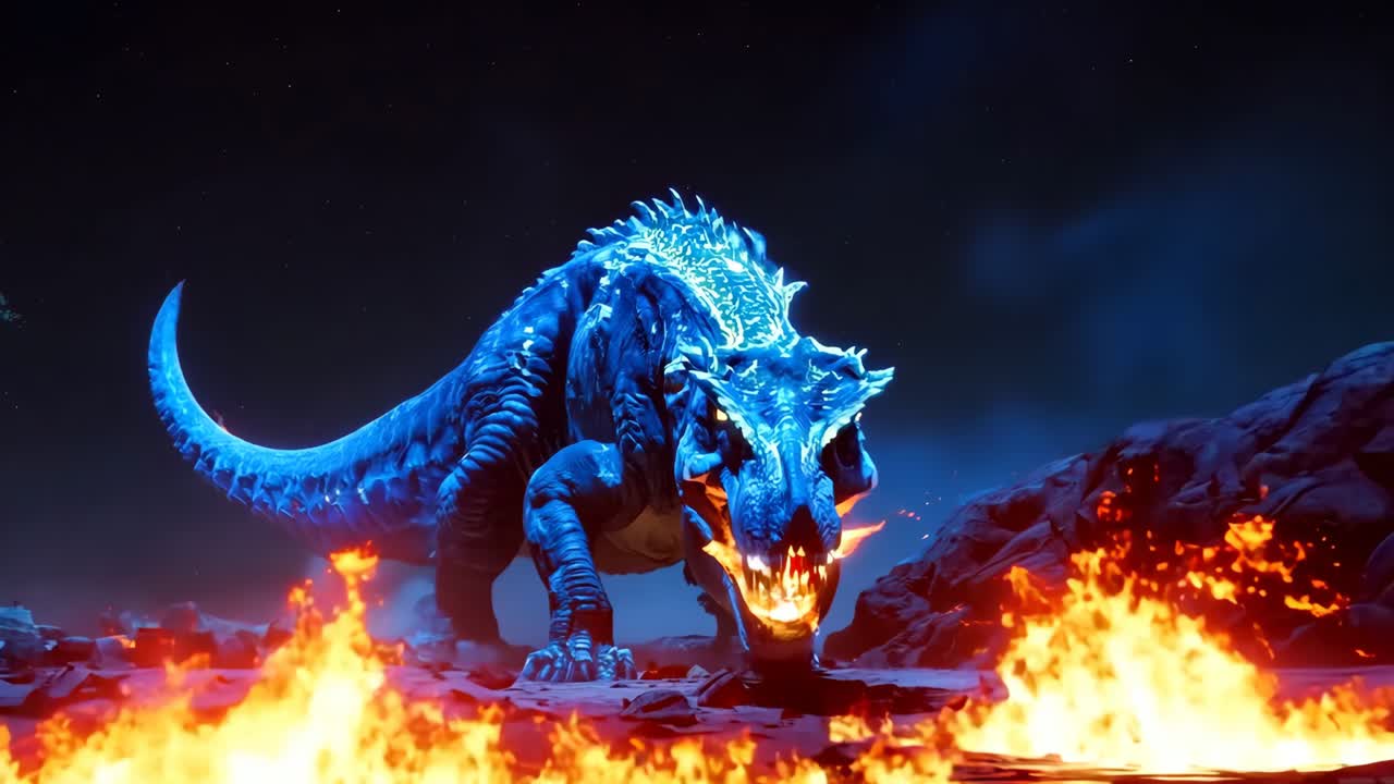 사막 한가운데에 입을 열고 있는 파란색 공