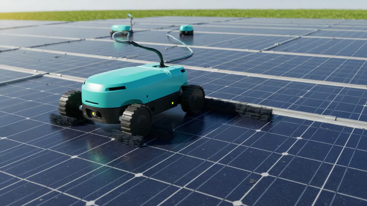 Advanced Cleaning Robots Efficiently Maintaining Solar Panels to Optimize Energy Production and Enhance Sustainability in Renewable Energy Systems