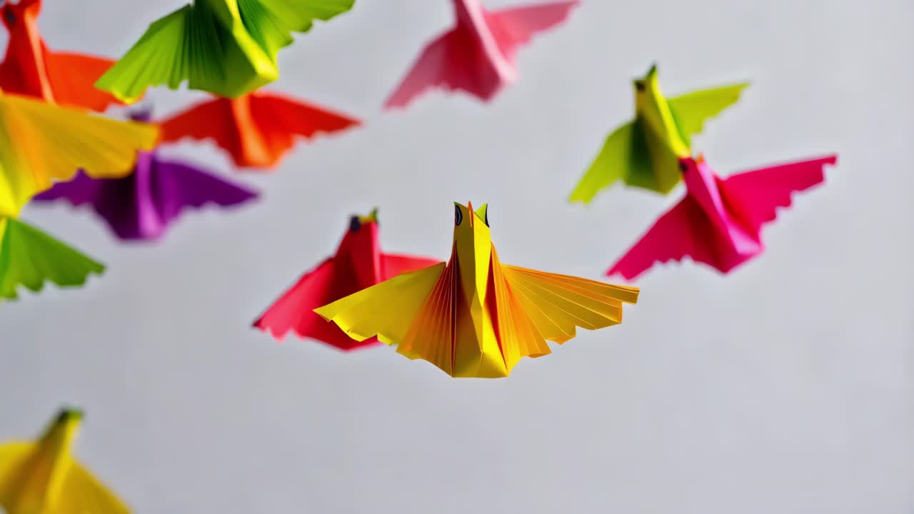 pájaros de origami de colores