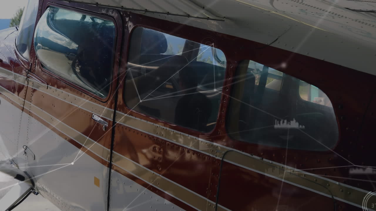 animación de la red de conexiones sobre el avión en vuelo