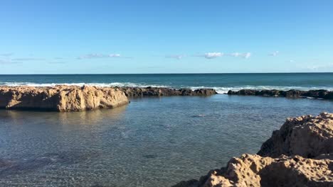 waves crashing in rock pools in the sea