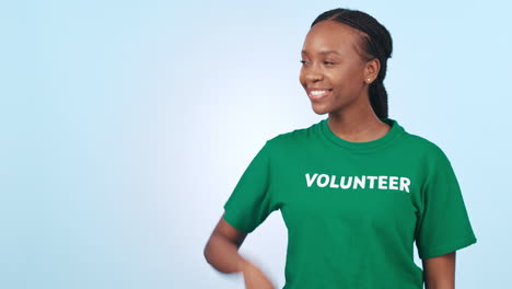 Face,-volunteer-and-hand-gesture-by-black-woman