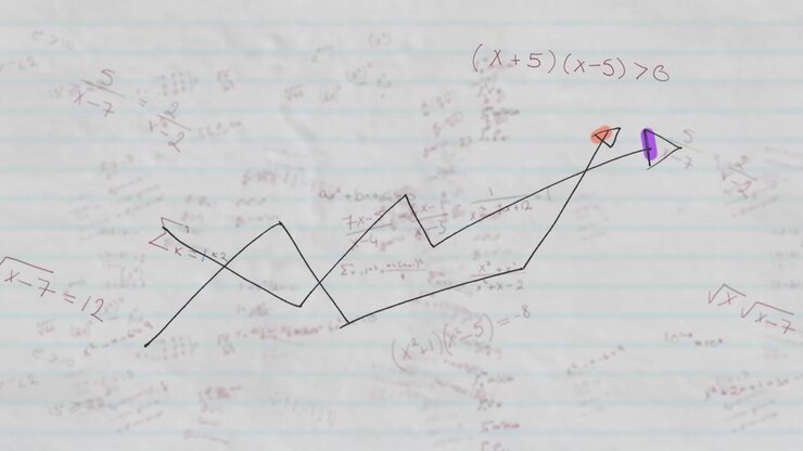 Animation of graphs over math formulas on white background