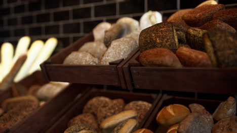 freshly baked bread on display at a bakery