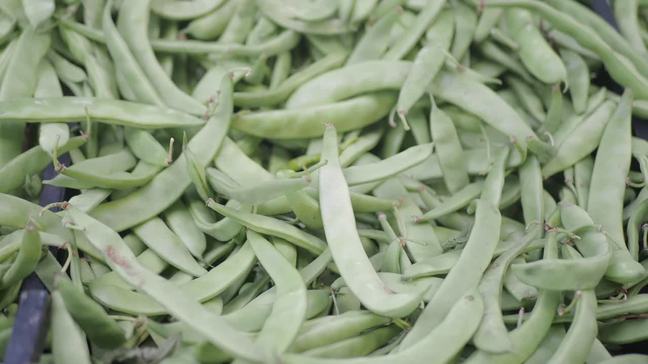 una pila de frijoles verdes frescos