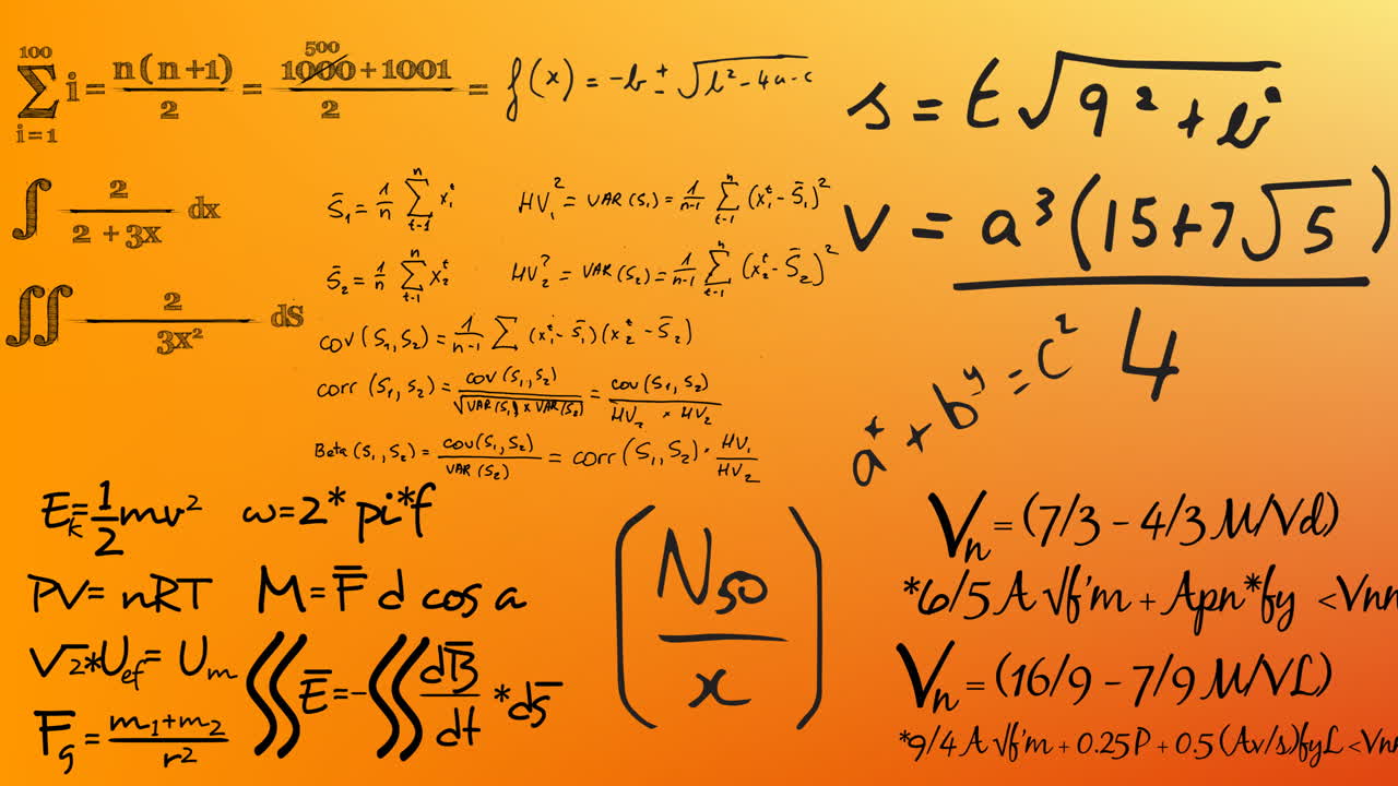 Animation of mathematical formulae over yellow background