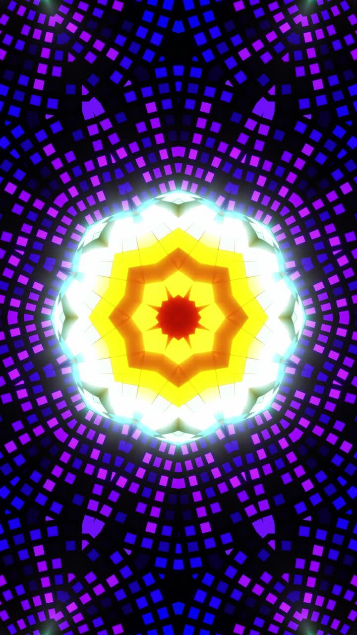 Colorful abstract design with star in the center. Kaleidoscope VJ loop Vertical