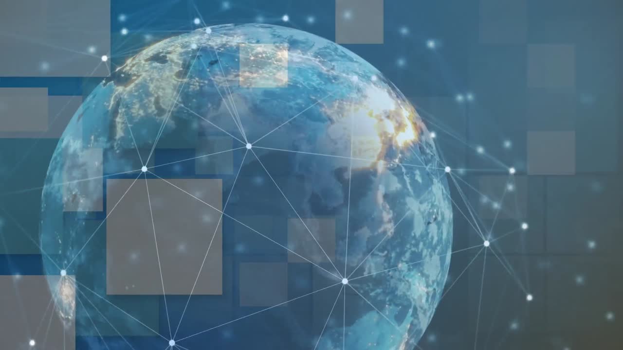 animación de la red de conexiones y el globo giratorio en el espacio negro