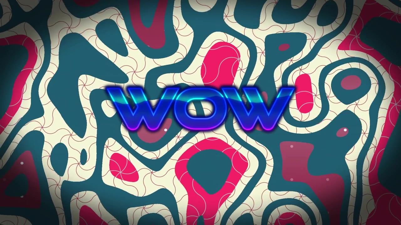 Animation of level up text over colorful graphics and shapes
