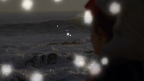 woman exploring mindfulness in health animation, featuring waves and floating bokeh lights