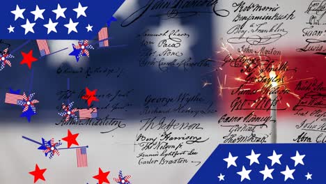 Animation-Von-Kerzen-über-Dokument-Und-Amerikanischer-Flagge