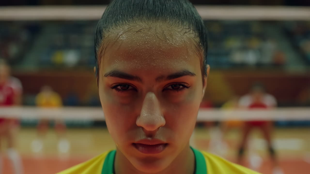 Intense Focus of a Female Volleyball Player