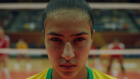 intense focus of a female volleyball player