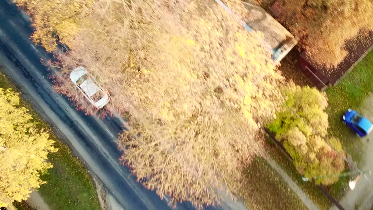 라크베레의 빈 도로에서 차를 쫓는 드론