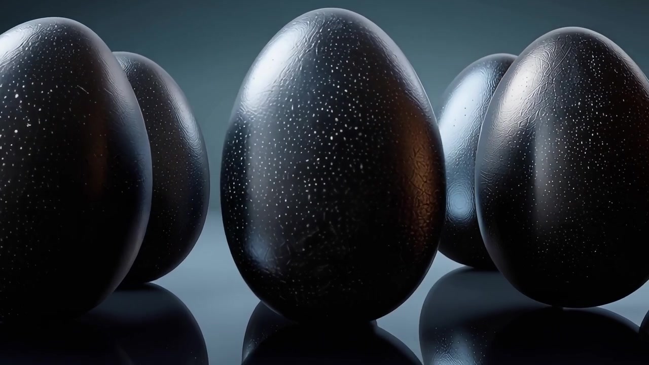Elegant Black Eggs with Textured Surface and Reflection