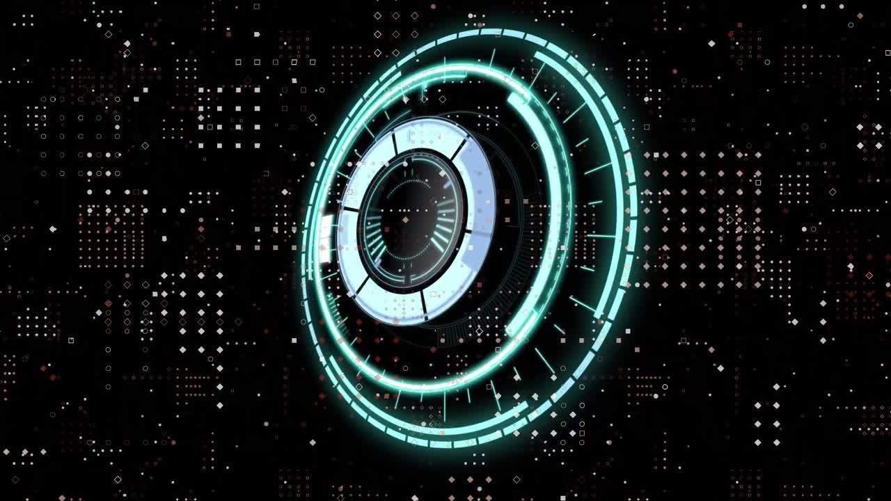 animación digital del patrón de puntos contra el reloj de neón en el fondo negro