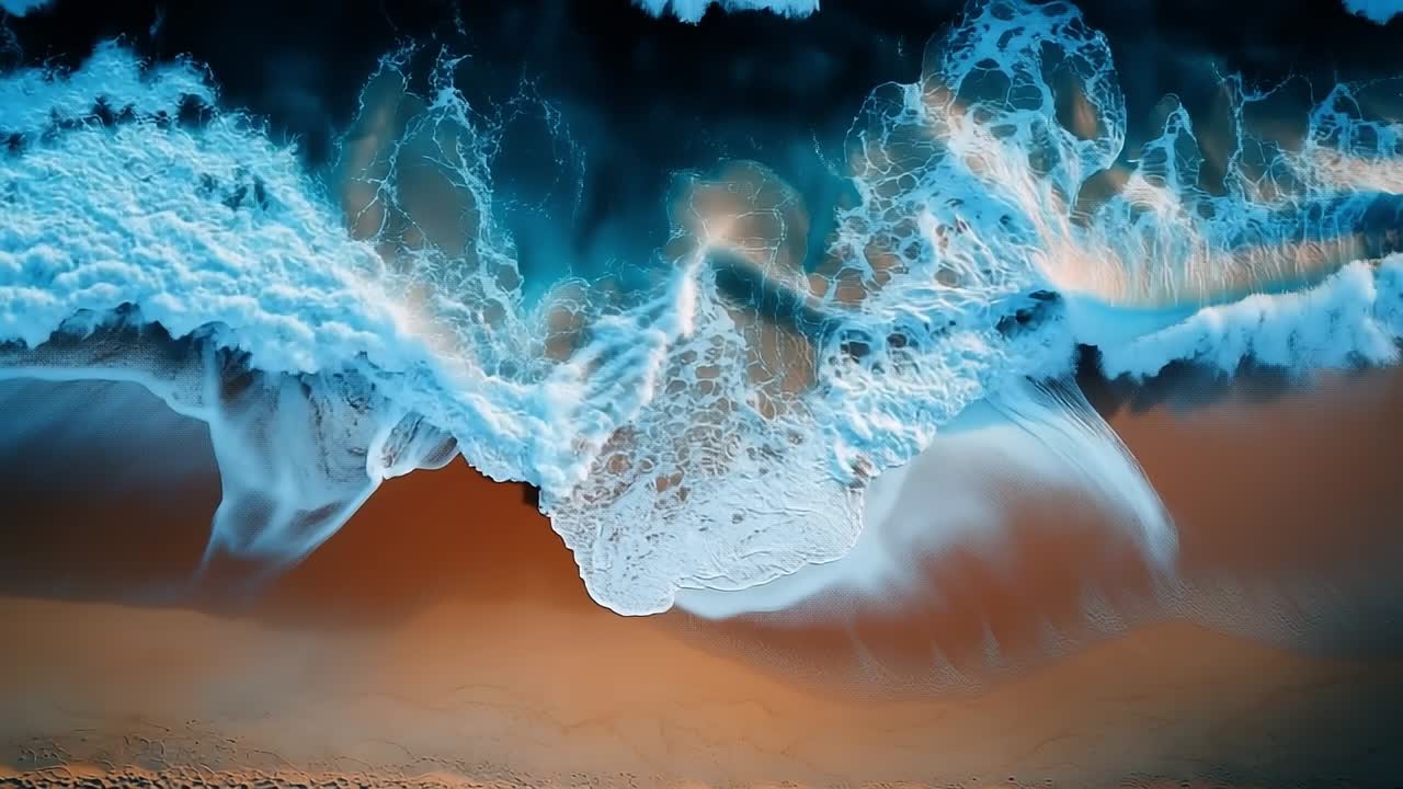 Sunset waves on the beach. Gentle waves meet the shore at a tranquil beach during sunset, creating vibrant patterns in the sand and water.