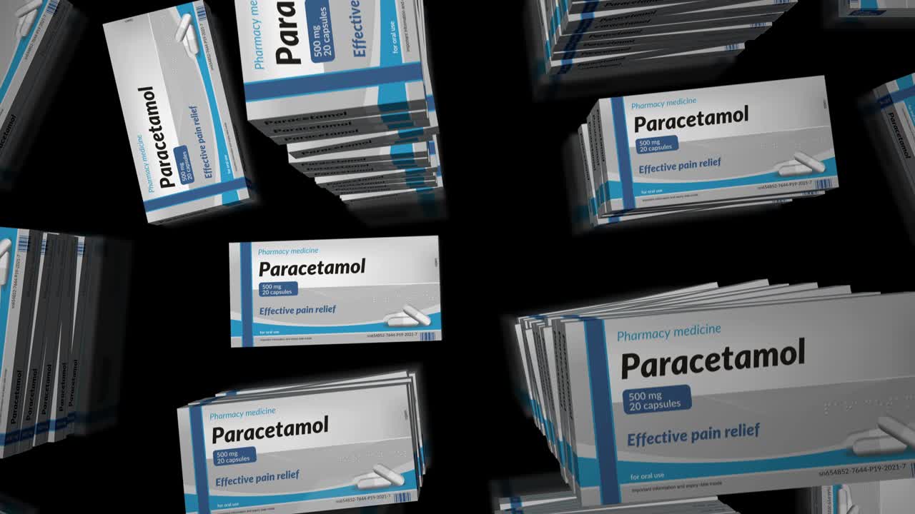 Paracetamol and painkiller tablets pack loop animation