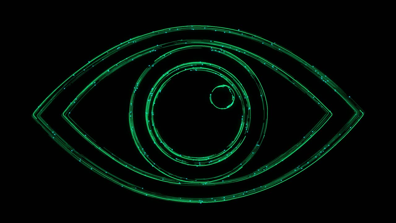 Tech eye animated icon appearing with lines on black eye future technology biometric screening eye