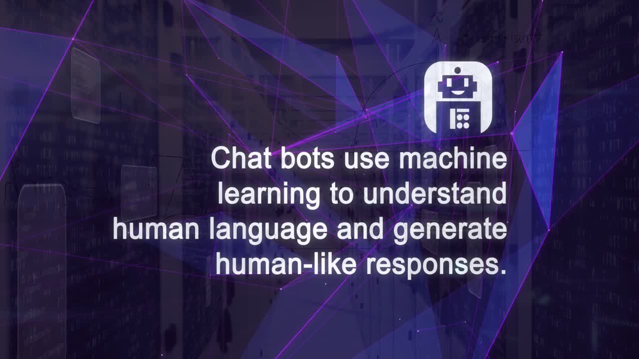 Animation of ai icons and data processing over computer servers
