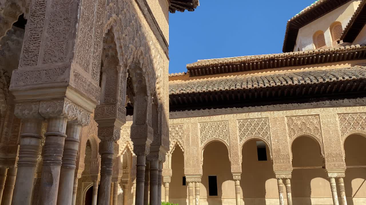Tilt down view of a Palace in the Alhambra of Granada
