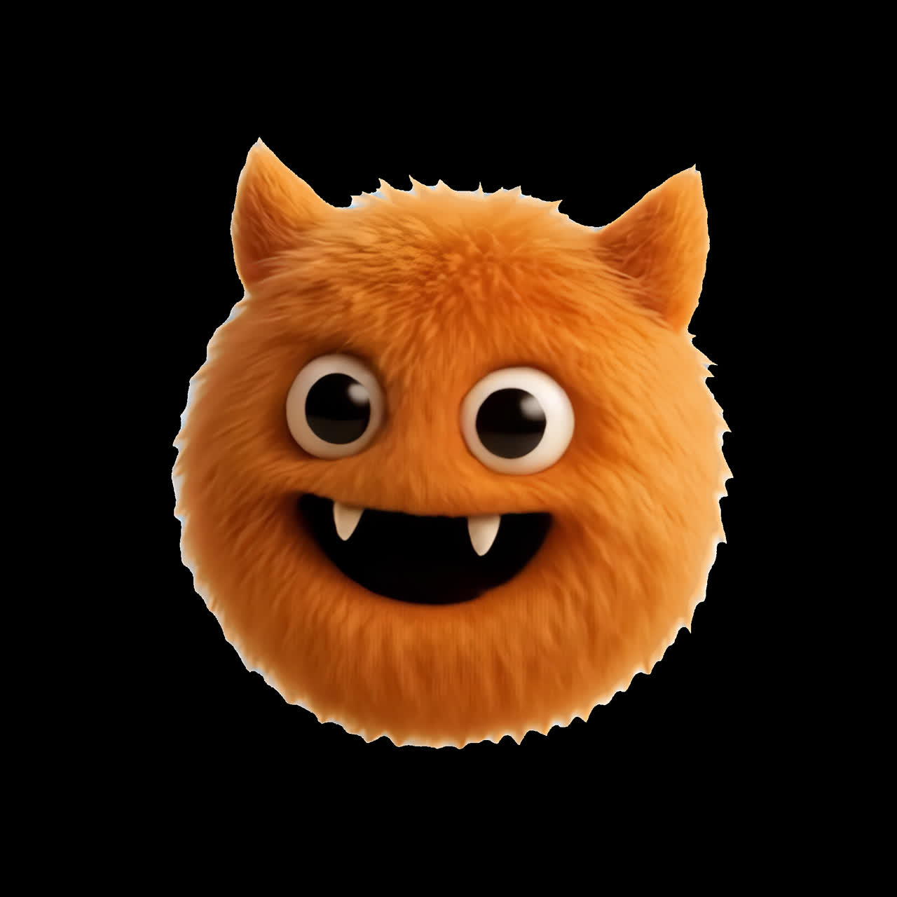 Cute furry orange monster smiling animation isolated asset, transparent 4K video, alpha channel