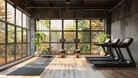 modern industrial gym with large windows