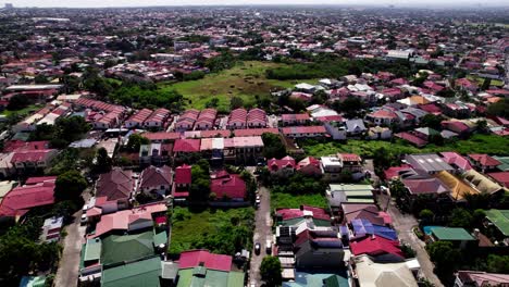 a bright and sunny drone shot over a village