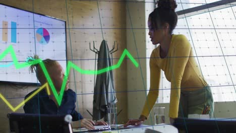 animation of data processing over diverse business people in office