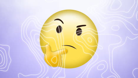 animazione di linee di contorno bianche che si muovono su emoji di pensiero perplessi su sfondo lilac