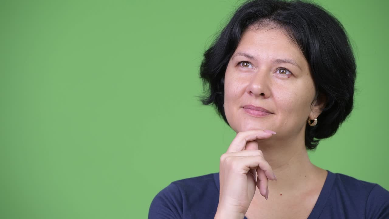 Beautiful woman with short hair thinking