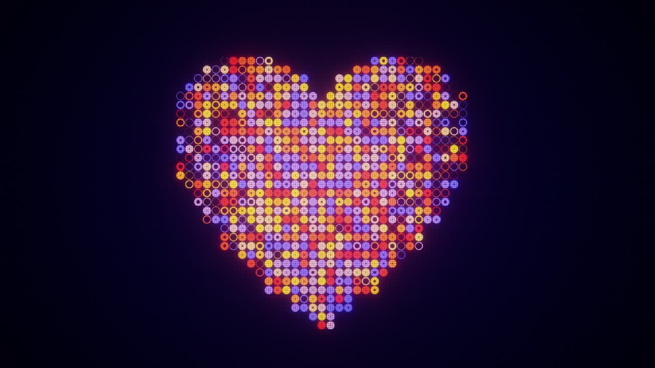 Colorful Glowing Circles Form a Pulsating Digital Heart