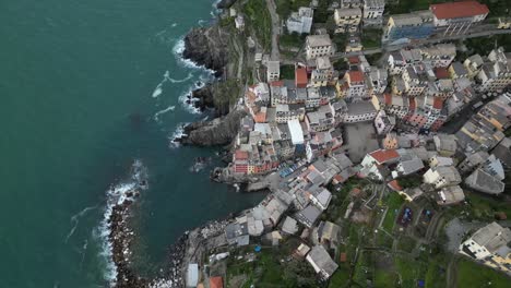 Riomaggiore-Cinque-Terre-Italy-aerial-overhead-rotating-view