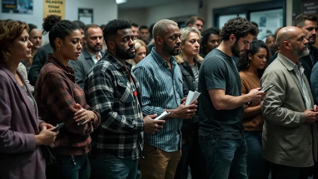 Diverse Group of People Waiting in a Line