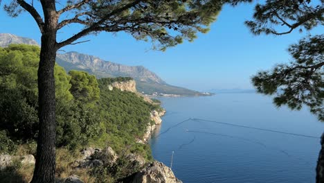 cinematic shot of beautiful mediterranean landscape with sea and mountains