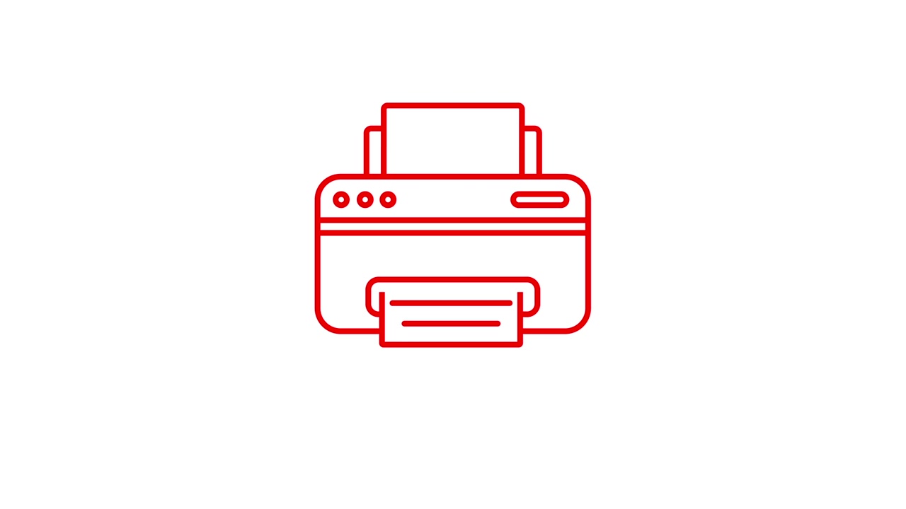 Animated Red Outline Icon of a Printer Printing a Document