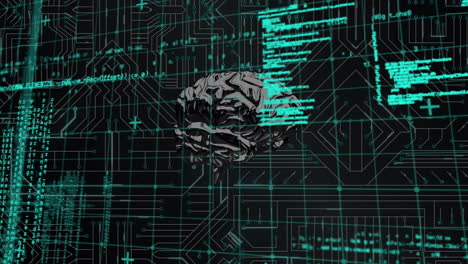 animazione dell'elaborazione dei dati e del cervello su sfondo nero
